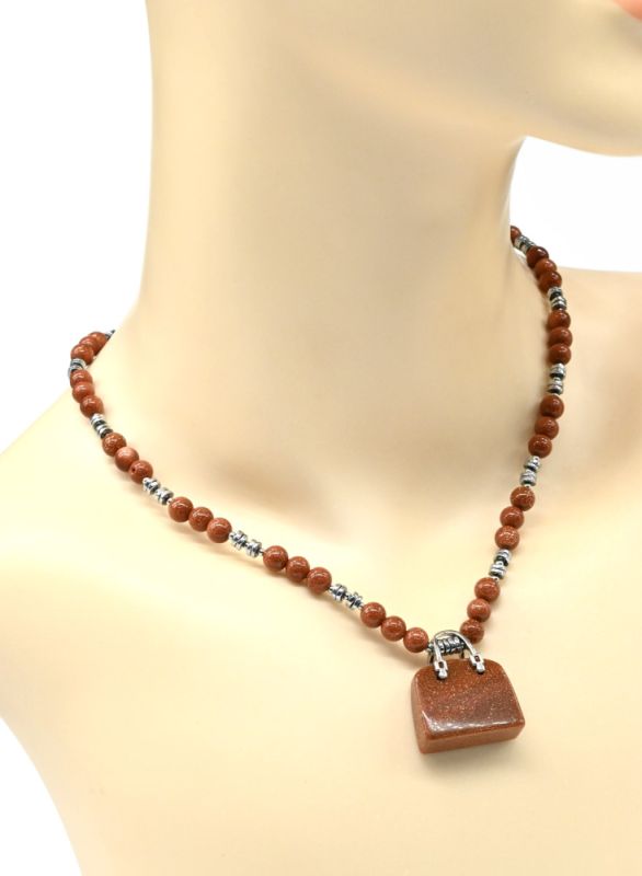 Choker with Pendant Handbag 25*27mm Aventurine ball 6mm, 43cm