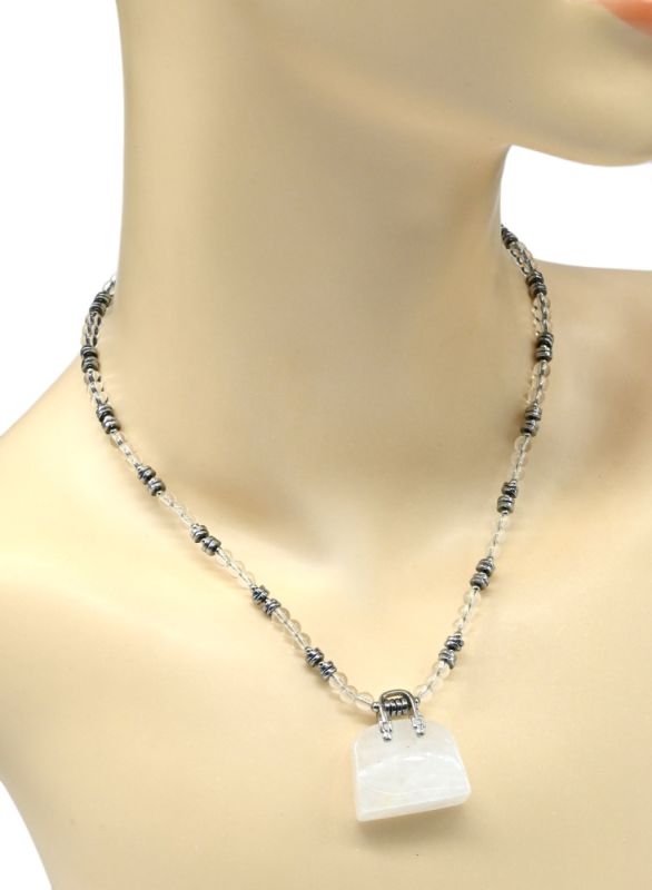 Choker with Pendant Handbag 25*27mm Rhinestone ball 4mm, 41cm