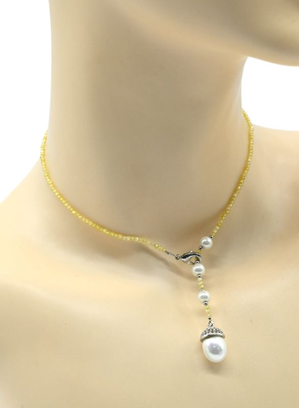 Choker with pendant Acorn 10*18mm cubic zirconia ball 2mm yellow, 40cm