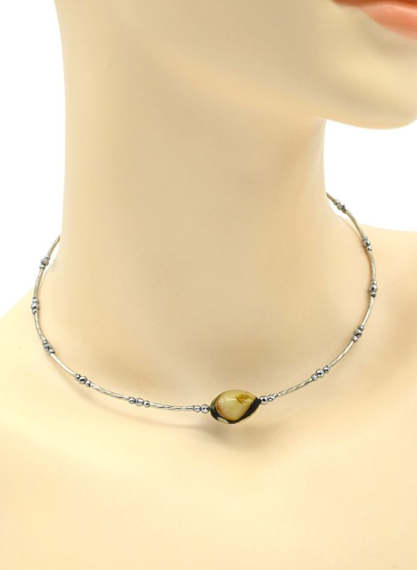 Choker with amber mosaic fig 10*15mm green, 37cm.