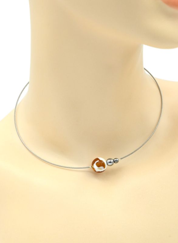 Choker with amber mosaic ball 12mm, 38cm.