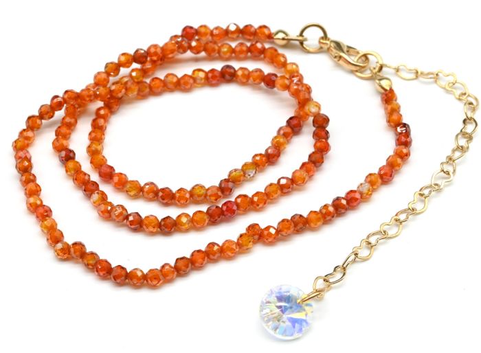 Women's choker made of cubic zirconia ball 3mm orange color, 40cm