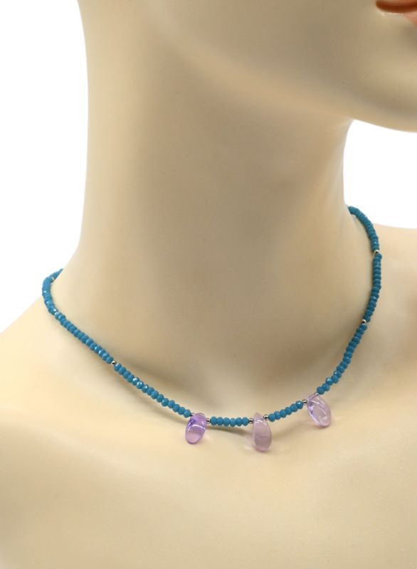 Women's choker made of zircon rondel 3mm blue color, 39cm