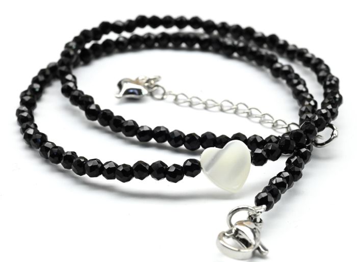 Women's choker made of zircon "Heart" ball 3mm black, 36cm