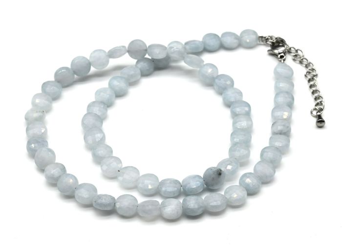 Choker made of aquamarine circle 6mm, 39.5cm