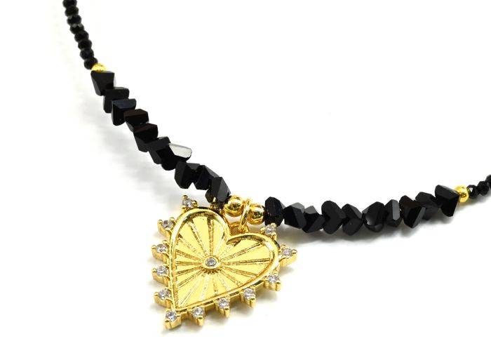 Choker on the neck made of zircon ball 2mm with a black pendant, 38cm