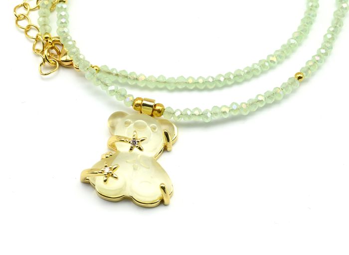 Teddy Bear pendant on a choker made of zircon 3mm mint color, 39cm