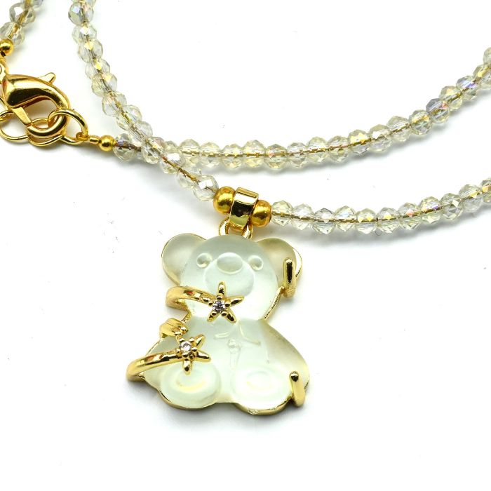 Teddy Bear pendant on a choker made of zircon 3mm chameleon flower, 39cm