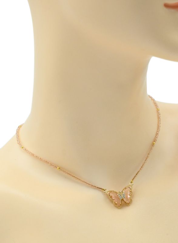 Butterfly pendant on a choker made of zircon 2mm peach color, 39cm