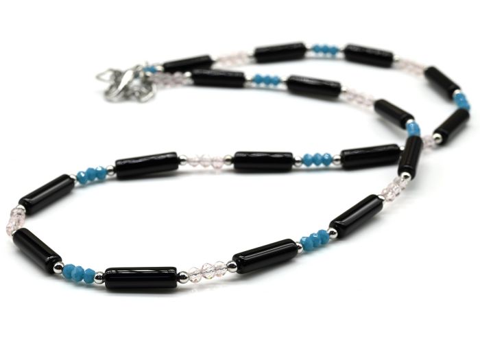 Choker made of agate cylinder 13*4mm with zircon, 45cm