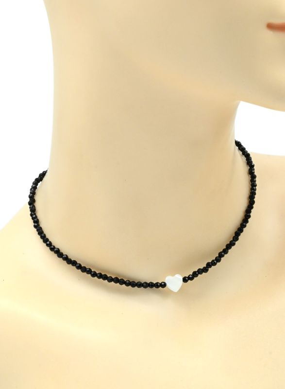 Women's choker made of zircon "Heart" ball 3mm black, 36cm