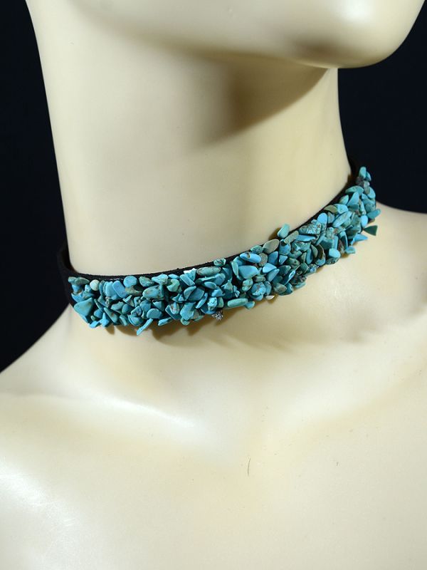 Choker on suede with turquoise imitation, 32cm