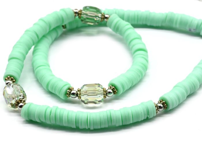 Choker on the neck made of rubber with zircon, mint color, 39cm