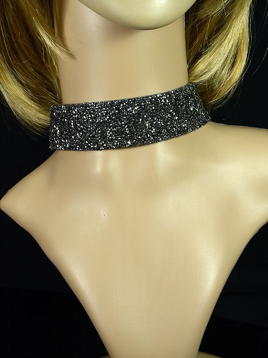 Choker on suede with zircon, pyrite color, 40cm.