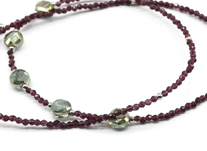 Choker around the neck made of spinel ball 2mm with zircon pendants, violet color, 39cm