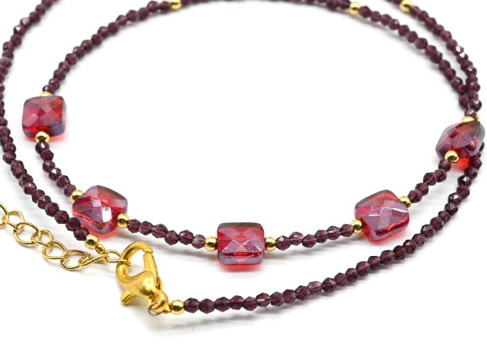 Spinel choker with pendants zircon square, violet color, 39cm