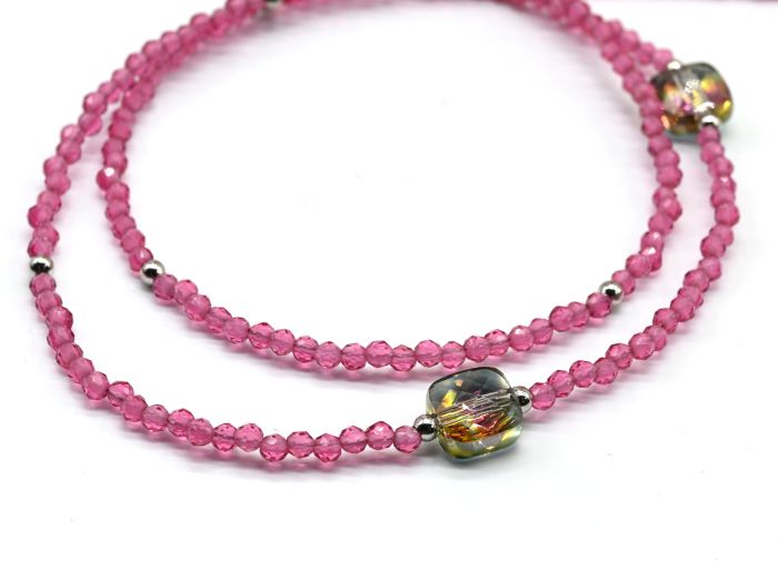 Spinel choker with pendants zircon square, rose color, 39cm