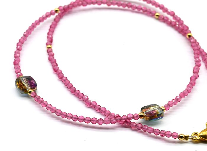 Spinel choker with pendants zircon square, rose color, 39cm