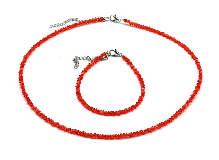 Choker on the neck and bracelet made of zircon cut 3mm color.scarlet, 40cm, 17cm