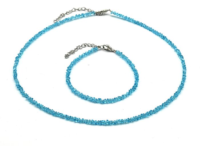 Neck choker and zircon bracelet cut 3mm blue, 40cm, 17cm