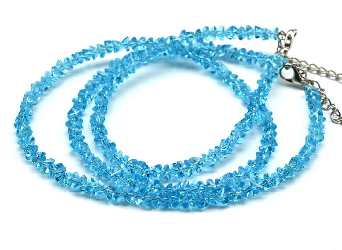 Choker with a bracelet for women made of zircon cut 4mm blue color, 40cm, 17cm