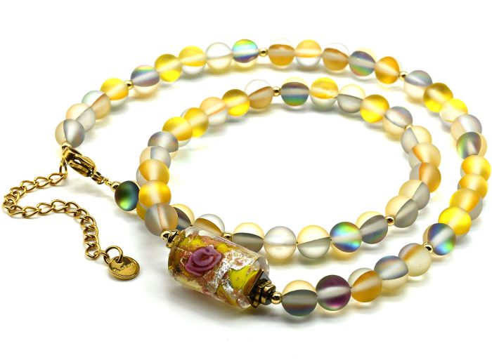 Choker with synthetic opal ball 6mm yellow, 43cm