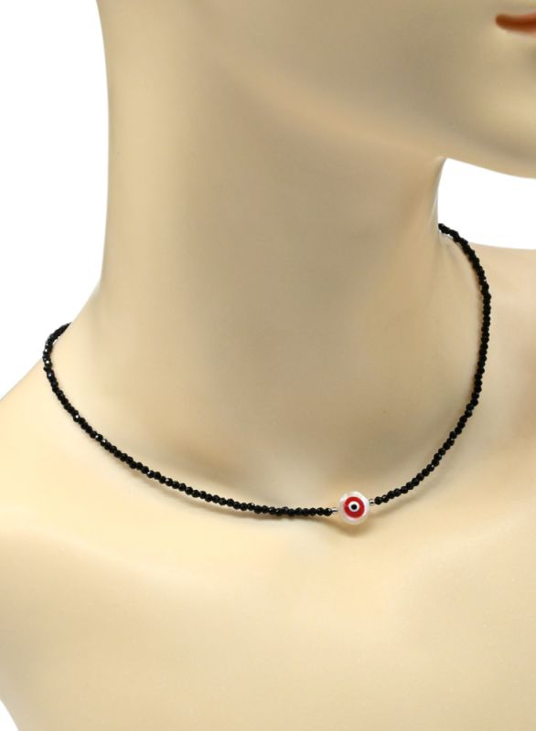 Eye from the evil eye on a spinel choker ball 2mm black, white, 40cm