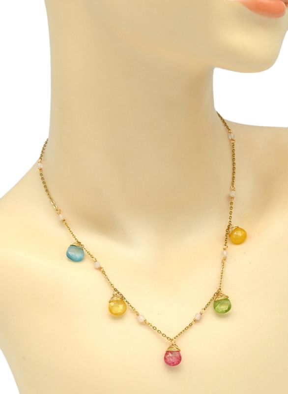 Choker necklace with color-assorted pendants, 43cm