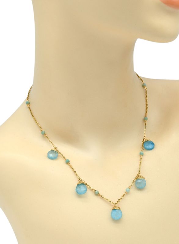 Choker necklace with blue color pendants, 43cm