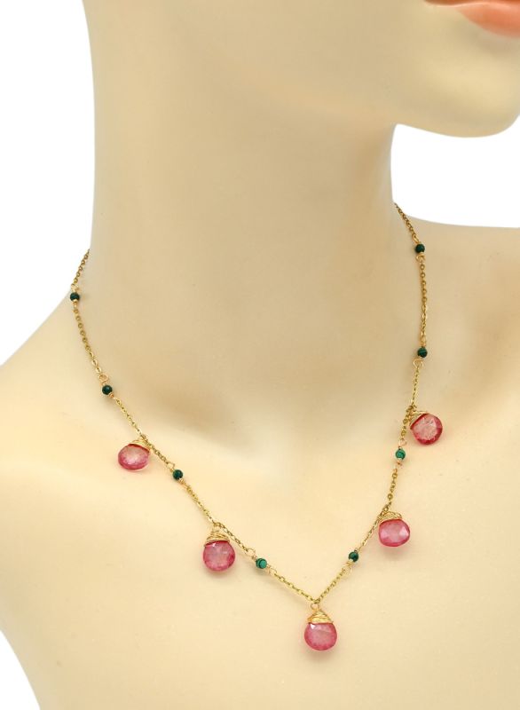 Choker necklace with pendants, red, 43cm