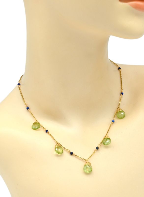 Choker necklace with pendants, green, 43cm