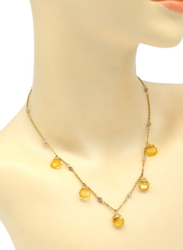 Choker necklace with pendants yellow, 43cm