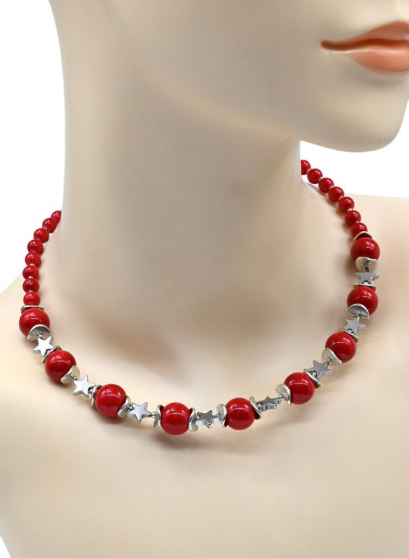 Choker necklace made of Majorcan beads 6mm, 10mm color red, 45cm