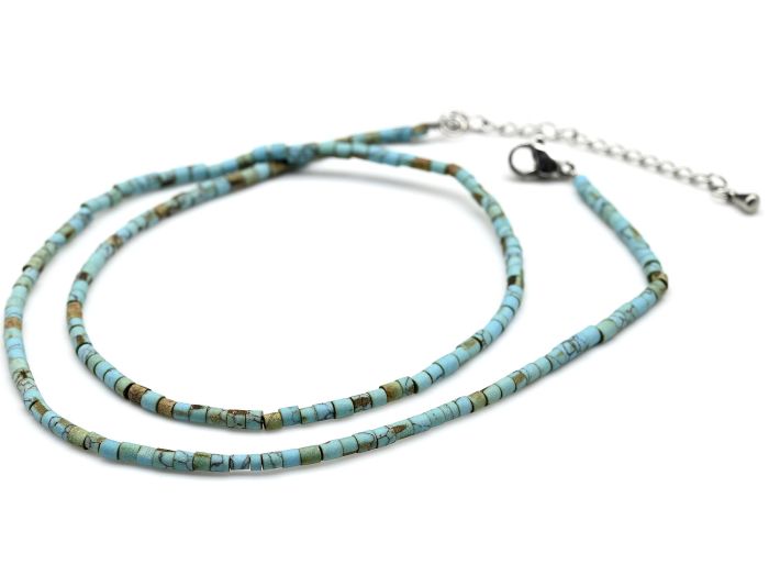 Choker made of turquoise Iranian artificial cylinder 3*2mm, 44cm