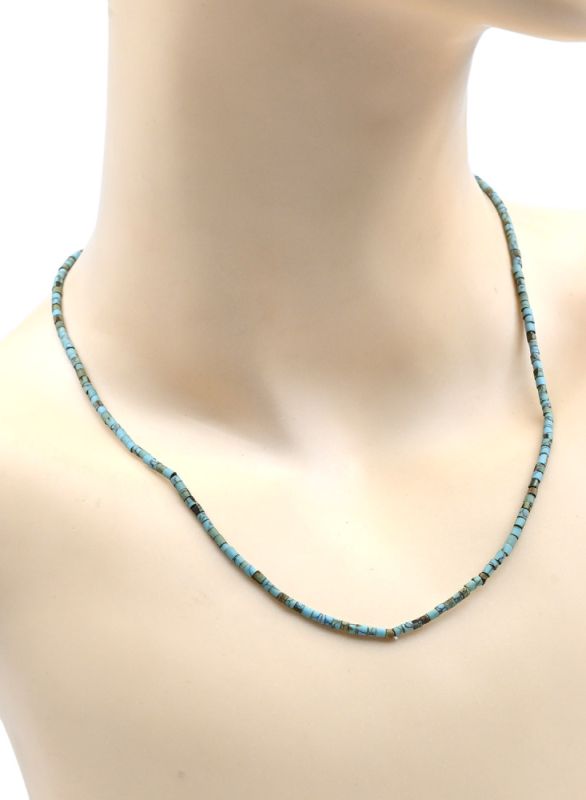 Choker made of turquoise Iranian artificial cylinder 3*2mm, 44cm