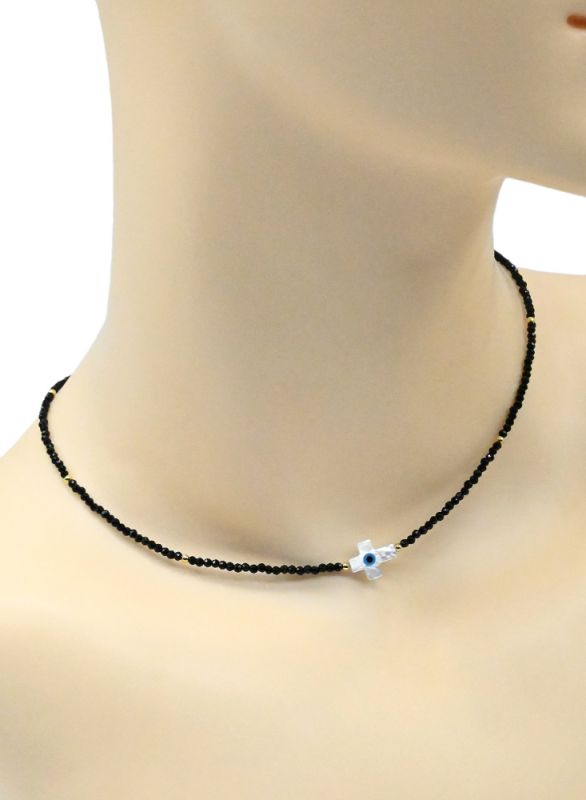 Pendant cross 11*9mm on a choker made of black spinel ball 2mm, 40cm