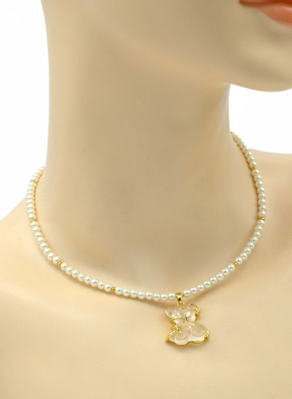 Teddy Bear pendant on a Majorcan choker 4mm color white, 39cm