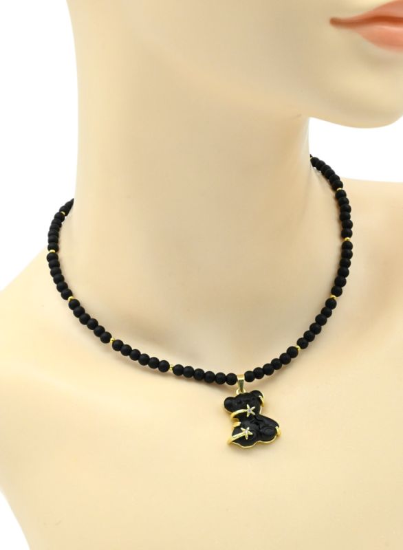 Teddy Bear pendant on a shungite choker (imitation) 4mm black color, 39cm