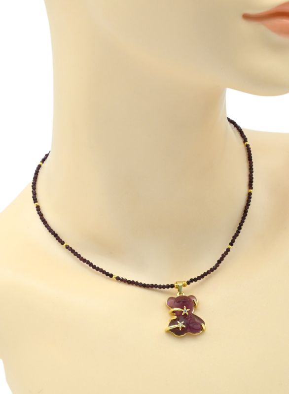 Teddy Bear pendant on a choker made of zircon 2mm colorboard, 39cm