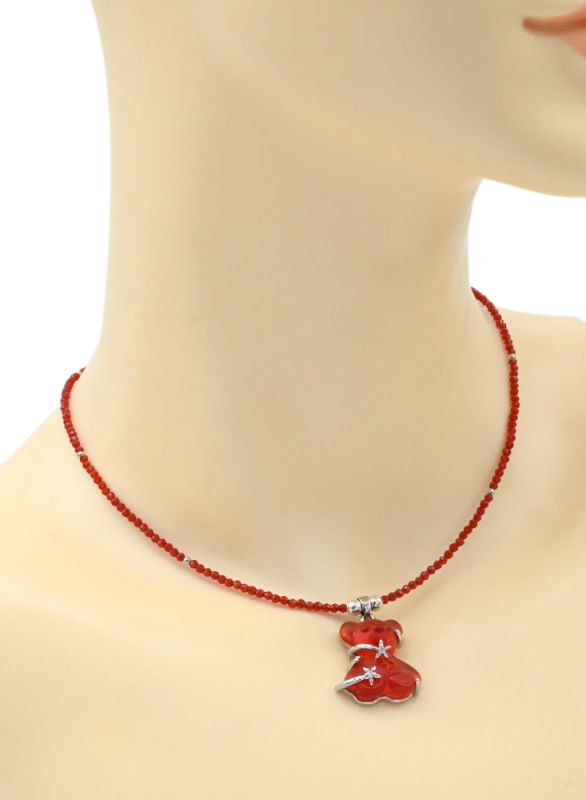 Teddy Bear pendant on a choker made of zircon 2mm color red, 39cm