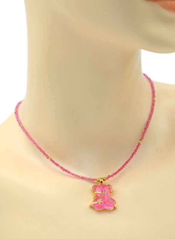 Teddy Bear pendant on a choker made of zircon 2mm rose color, 39cm