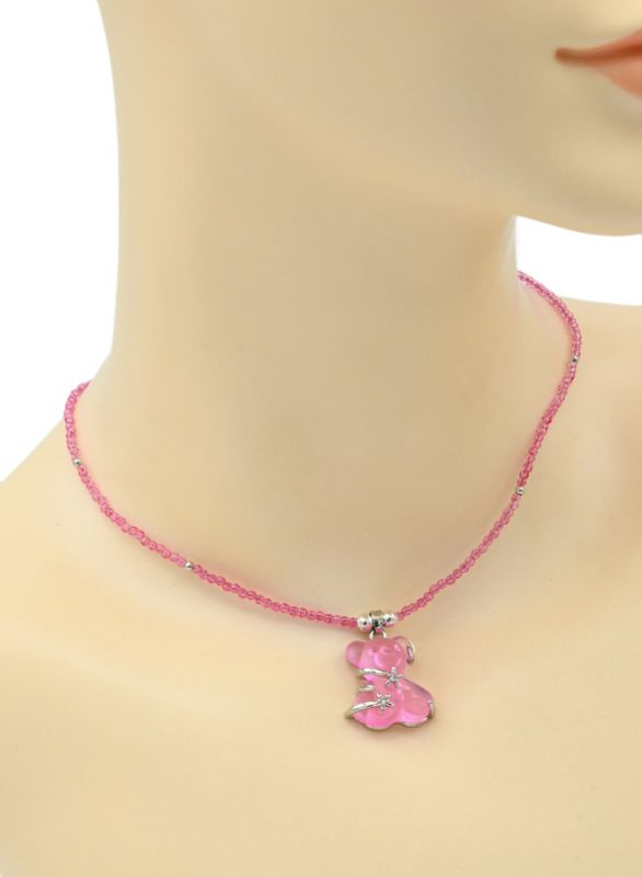 Teddy Bear pendant on a choker made of zircon 2mm rose color, 39cm