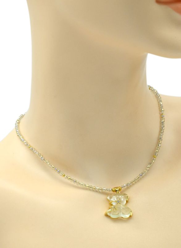 Teddy Bear pendant on a choker made of zircon 2mm yellow, 39cm