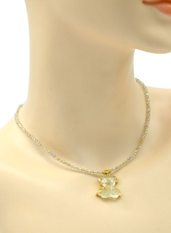 Teddy Bear pendant on a choker made of zircon 3mm chameleon flower, 39cm