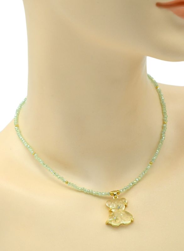 Teddy Bear pendant on a choker made of zircon 3mm mint color, 39cm