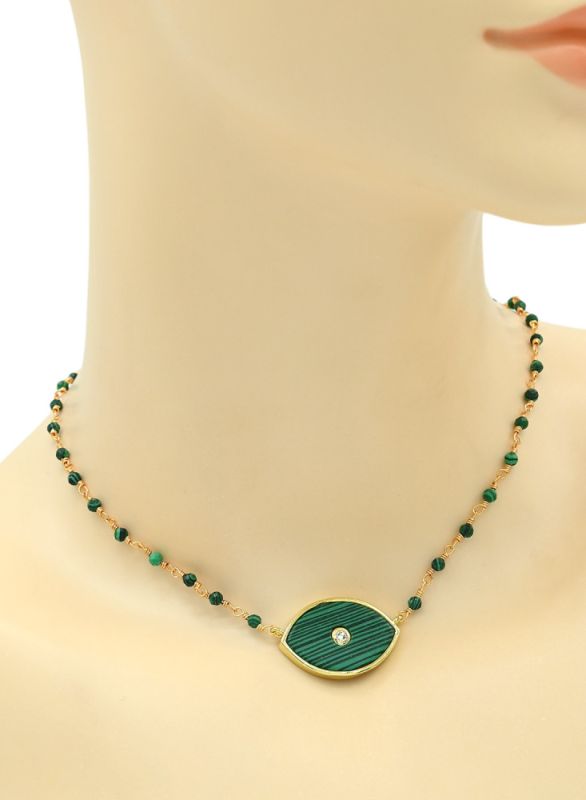 Pendant Eye 27*18mm on a choker made of artificial malachite, 40cm