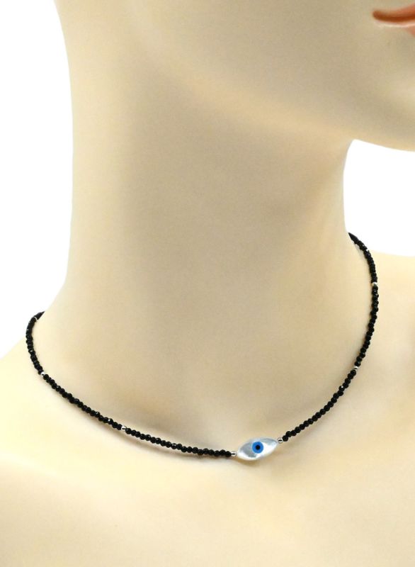 Pendant Eye 7*14mm on a choker made of black spinel ball 2mm, 40cm