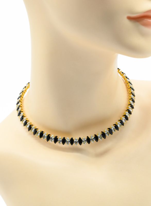 Hard choker necklace with zircons, black, 33cm