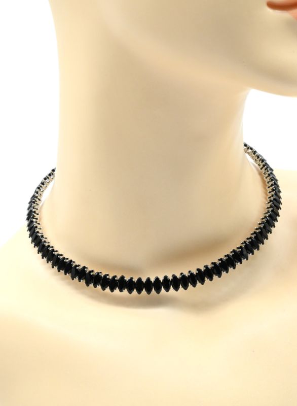 Hard choker necklace with zircons, black, 33cm