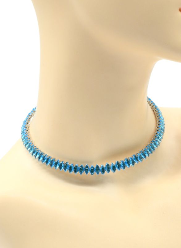 Hard choker necklace with blue zircons, 33cm